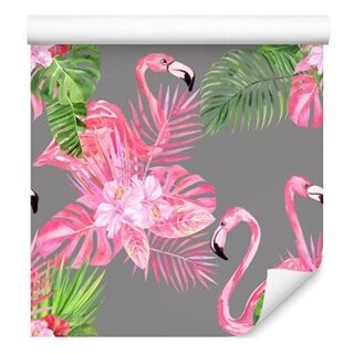 Wallpaper Flamingos. Birds. Green Leaves Non-Woven 53x1000