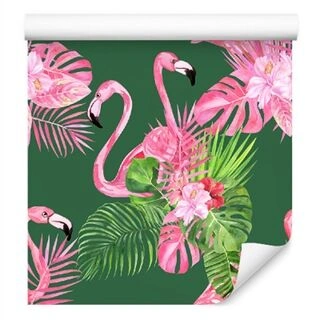 Wallpaper Flamingos, Birds, Flowers, Green Non-Woven 53x1000