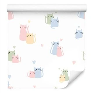 Wallpaper For Children - Colorful Cats And Hearts Non-Woven 53x1000