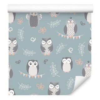 Wallpaper Owls On A Green Background Non-Woven 53x1000