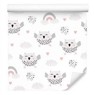 Wallpaper Owls With A Heart Background Non-Woven 53x1000