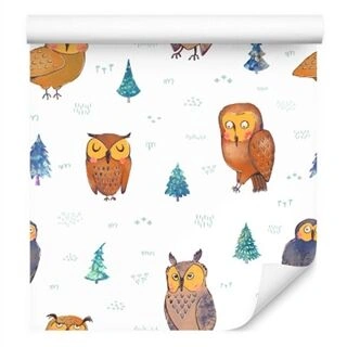 Wallpaper Owls With Trees On The Background Non-Woven 53x1000