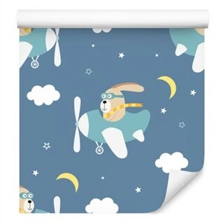 Wallpaper Rabbits On The Airplanes Non-Woven 53x1000