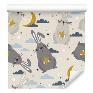 Wallpaper Rabbins With Cloud Background Non-Woven 53x1000