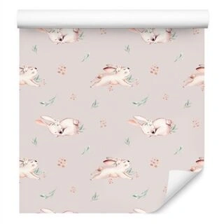 Wallpaper Rabbits With Flowers Non-Woven 53x1000