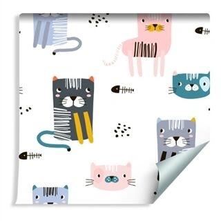 Wallpaper For Children - Colorful Cats - Scandinavian Style Non-Woven 53x1000