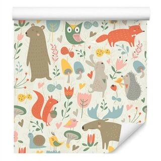 Wallpaper For Children - Forest Animals And Plants Non-Woven 53x1000