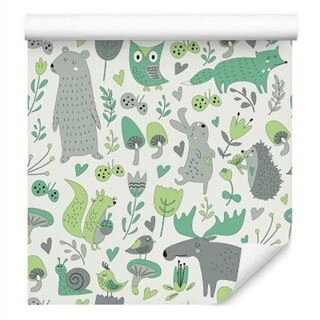 Wallpaper For Children - Forest Animals And Plants Non-Woven 53x1000