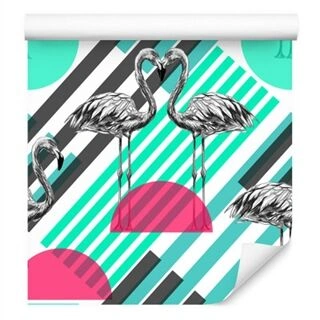 Wallpaper Flamingos And Geometric Patterns Non-Woven 53x1000