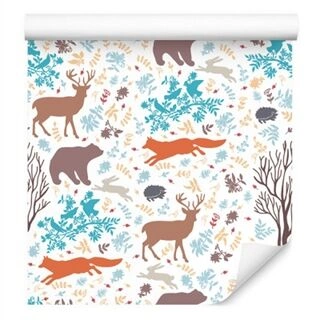 Wallpaper For Children - Colorful Forest Animals Non-Woven 53x1000