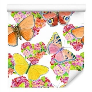 Wallpaper Butterflies Colorful Flowers Children&amp;#039;s Room Non-Woven 53x1000