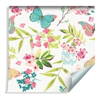 Wallpaper Colorful Butterflies And Flowers Non-Woven 53x1000