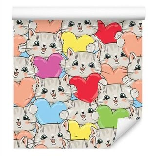 Wallpaper For Children - Happy Kittens And Hearts Non-Woven 53x1000