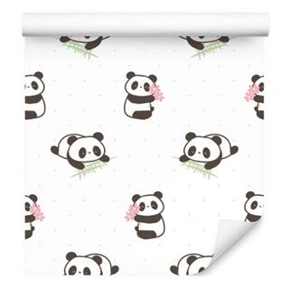 Wallpaper Pandas With Flowers Non-Woven 53x1000