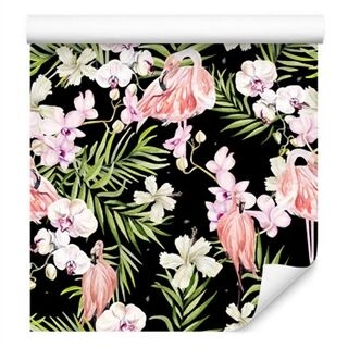 Wallpaper For The Living Room Flamingos Flowers Leaves Greenery Non-Woven 53x1000