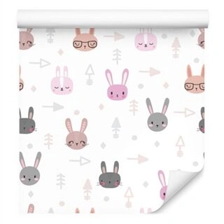 Wallpaper Little Rabbits On White Background Non-Woven 53x1000