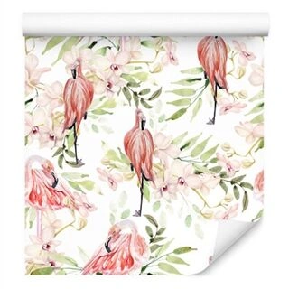 Wallpaper With Flamingos Flowers Leaves For The Bedroom Non-Woven 53x1000