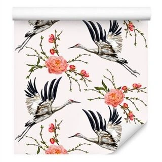 Wallpaper Cranes And Flowers Non-Woven 53x1000