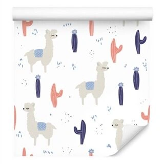 Wallpaper For Children - Llamas And Plants Non-Woven 53x1000