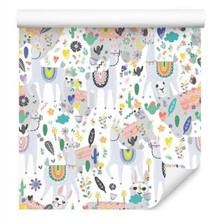 Wallpaper Lama Animals Flowers For A Baby&amp;#039;s Room Non-Woven 53x1000