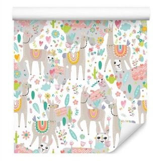 Wallpaper For A Llama&amp;#039;s Baby Room, Animals Flowers Non-Woven 53x1000