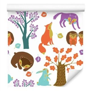 Wallpaper For Children - Forest Animals In A Colorful Forest Non-Woven 53x1000