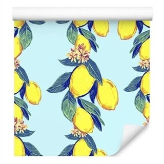 Wallpaper Lemons With Leaves And Flowers Non-Woven 53x1000