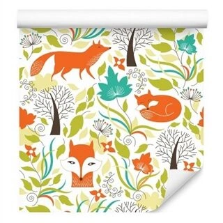 Wallpaper Drawn Foxes In The Forest Non-Woven 53x1000