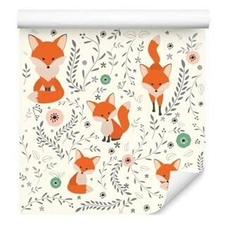 Wallpaper Adorable Foxes With Plants Non-Woven 53x1000