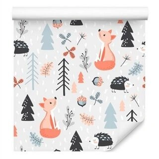 Wallpaper A Fox With A Hedgehog In The Forest Non-Woven 53x1000