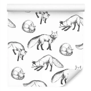 Wallpaper Black And White Drawn Foxes Non-Woven 53x1000