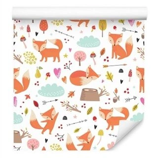 Wallpaper Adorable Foxes In The Forest Non-Woven 53x1000