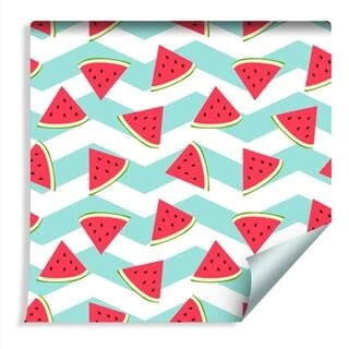 Wallpaper For Children - Watermelons On A White - Turquoise Background Non-Woven 53x1000