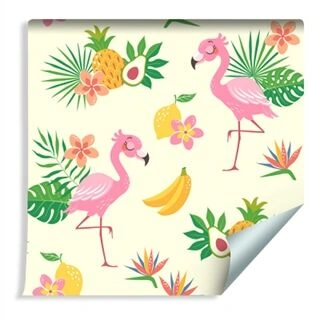 Wallpaper For Children - Flamingos And Exotic Plants Non-Woven 53x1000