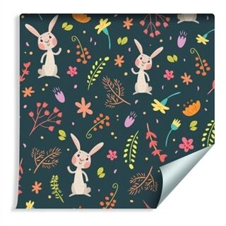 Wallpaper For Children - Bunnies Among Forest Plants Non-Woven 53x1000