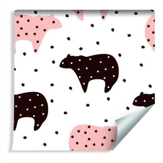 Wallpaper For Children - Black And Pink Teddy Bears And Stars Non-Woven 53x1000