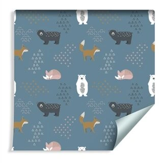 Wallpaper For Children - Bears And Foxes In Pastel Colors Non-Woven 53x1000