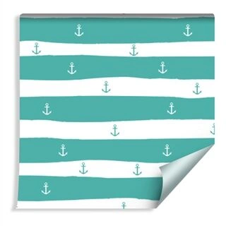 Wallpaper Turquoise Stripes And Anchors Non-Woven 53x1000