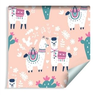 Wallpaper For Children - Happy Llamas, Cacti And Flowers Non-Woven 53x1000