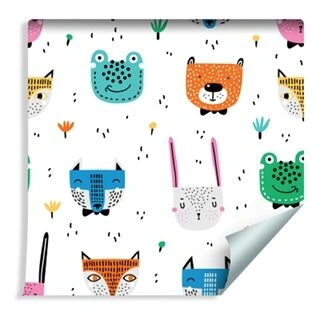 Wallpaper For Children - Cheerful Colorful Forest Animals In The Scandinavian Style Non-Woven 53x1000