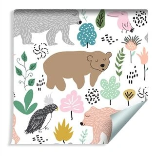 Wallpaper For Children - Colorful Bears And Birds Non-Woven 53x1000