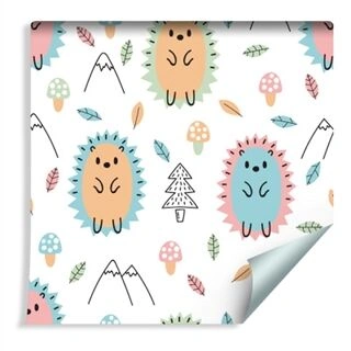 Wallpaper For Children - Colorful Hedgehogs Top Mushrooms And Leaves Non-Woven 53x1000