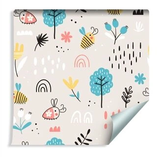Wallpaper Bees And Plants In Scandinavian Style Non-Woven 53x1000