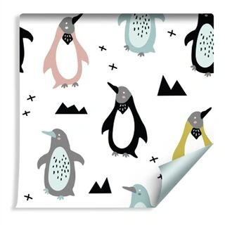 Wallpaper For Children - Colorful Scandinavian Penguins Non-Woven 53x1000