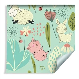 Wallpaper For Children - Funny Sheep, Bunny And Pigs Non-Woven 53x1000