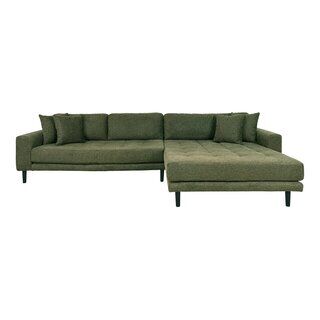 Lido Lounge Sofa - Lounge Sofa, højrevendt i olivengrøn med fire puder og sorte træben, HN1020
