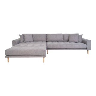 Lido Lounge Sofa - Lounge Sofa, venstrevendt i lysegrå med fire puder og natur træben, HN1040