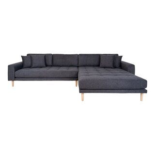 Lido Lounge Sofa - Lounge Sofa, højrevendt i mørkegrå med fire puder og natur træben, HN1045