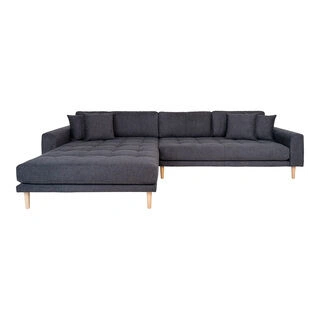 Lido Lounge Sofa - Lounge Sofa, venstrevendt i mørkegrå med fire puder og natur træben, HN1045