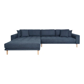 Lido Lounge Sofa - Lounge Sofa, venstrevendt i mørkeblå med fire puder og natur træben, HN1035